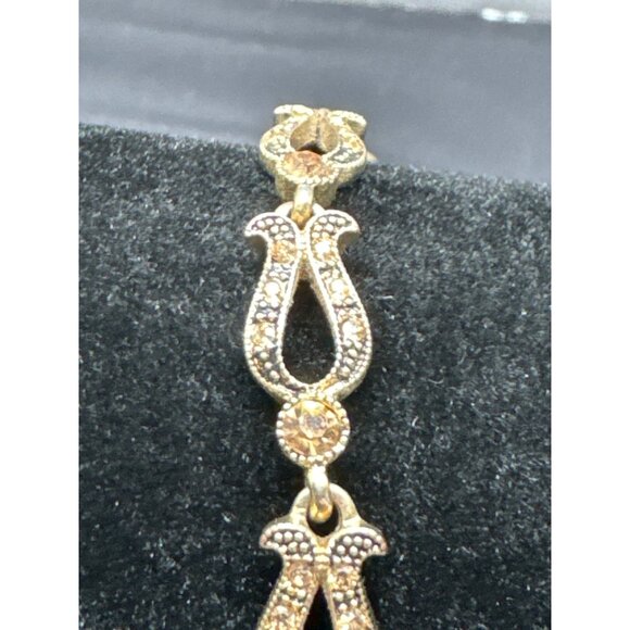 Vintage Monet Gold Tone Link Bracelet With Rhinestones - Picture 2 of 5